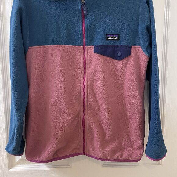 Patagonia Kids Micro D Snap-T Fleece Jacket Blue and Pink Girls Size Medium 10 - Picture 4 of 13